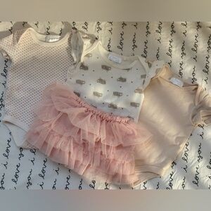 3 INFANT SHORT SLEEVE ONSIES + INFANT SKIRT
